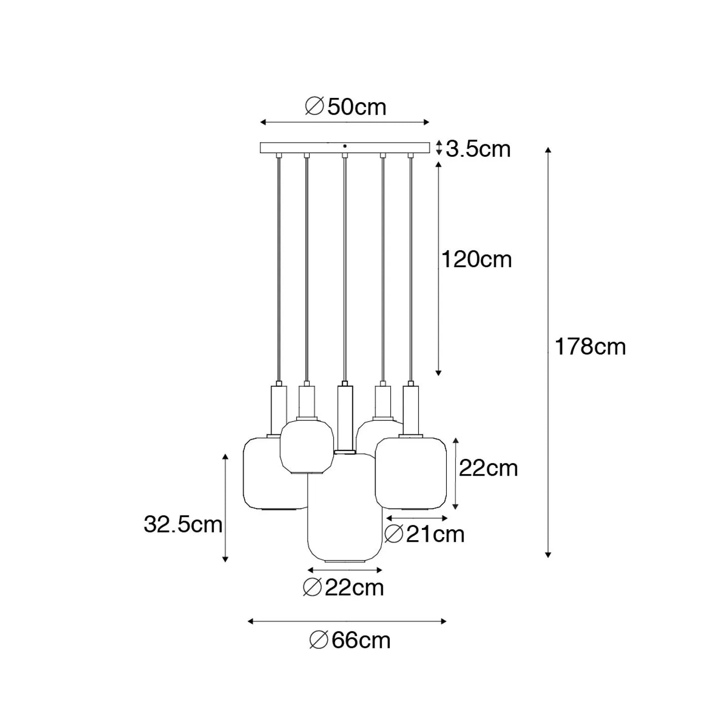 Modern 5-Light Pendant Lamp - Glass and Steel